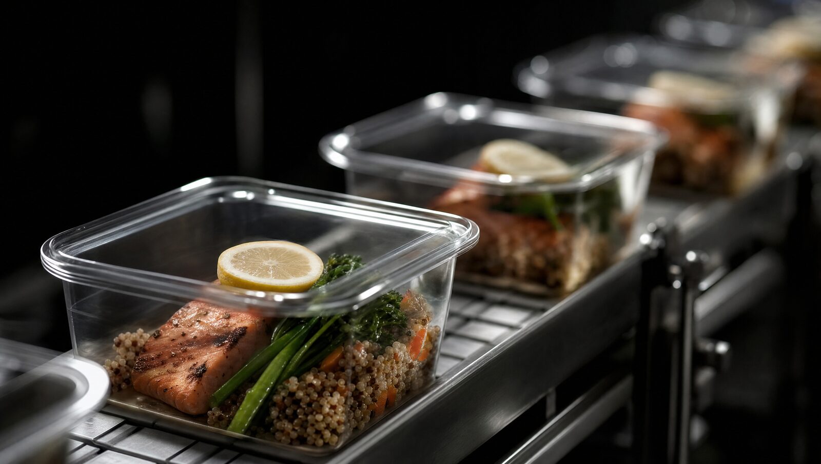 Chilled food packaging on a production line